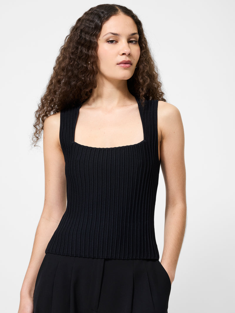 Ottoman Crinkle Sleeveless Top Black