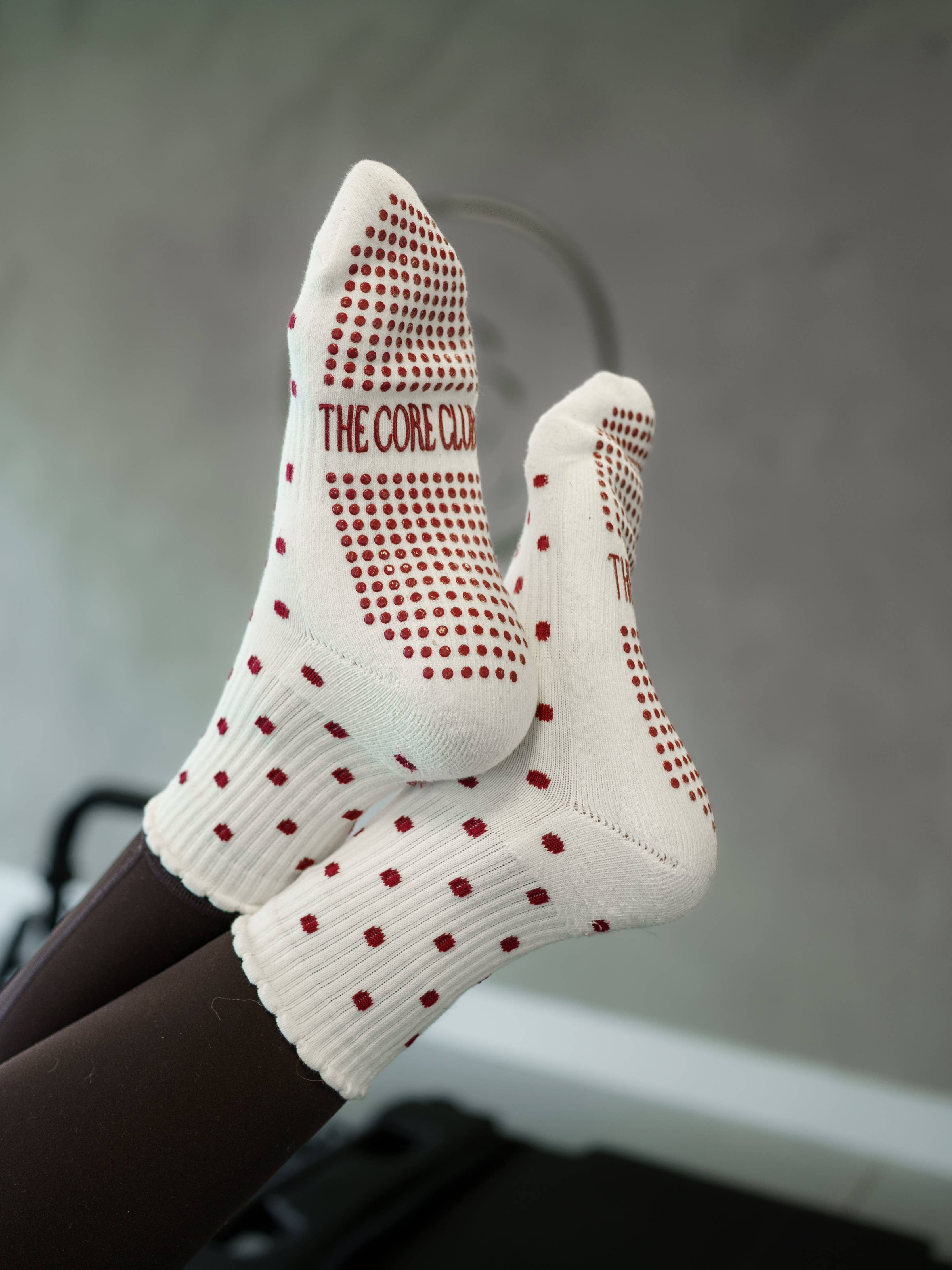 TCC Burgundy Polka Dots  | Pilates & Barre Grippy Socks
