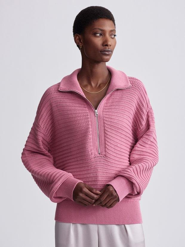 Tara Pointelle Half Zip Foxglove
