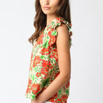 Natural Red Floral Flutter Top