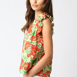 Natural Red Floral Flutter Top
