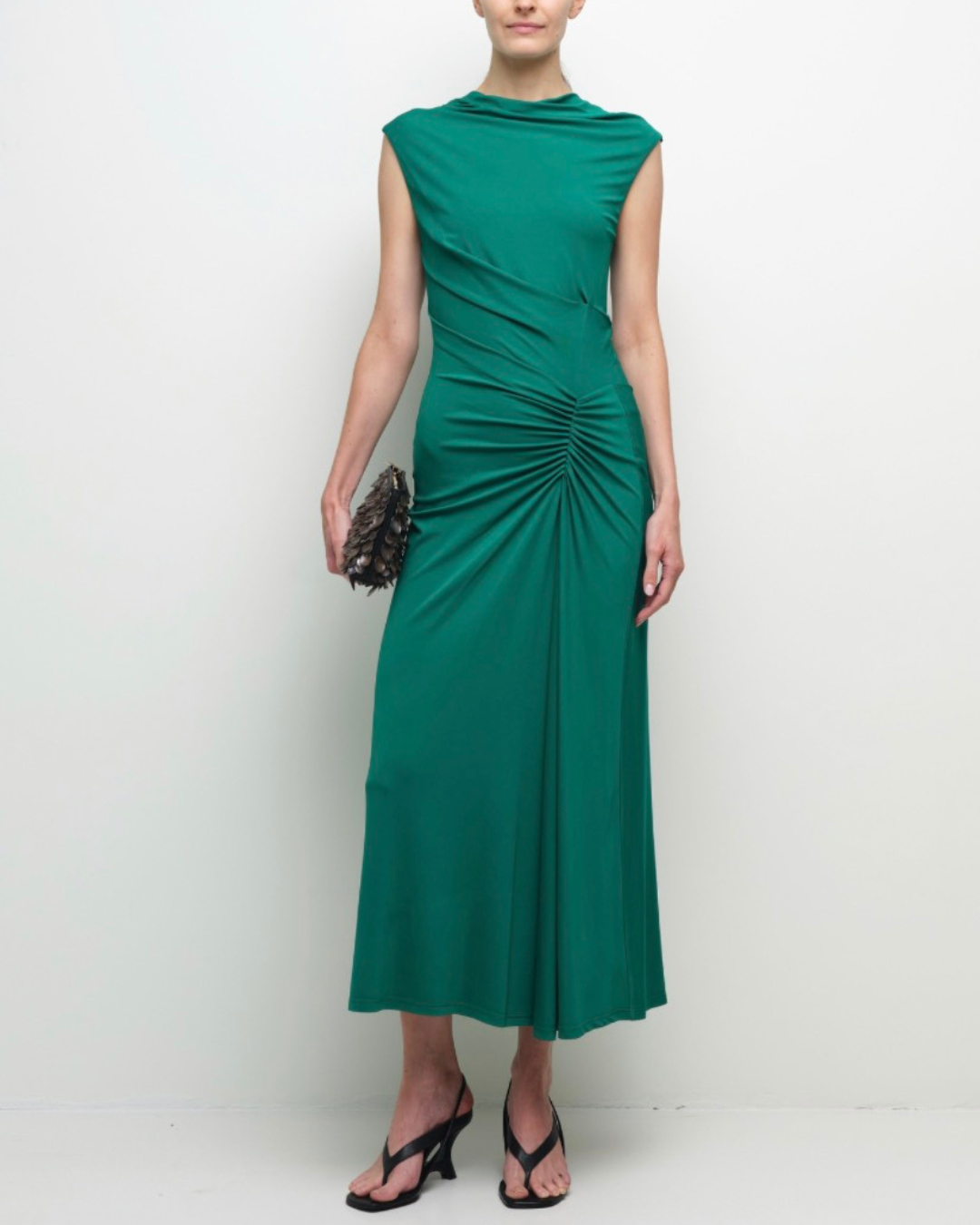 Acacia Draped Jersey Midi Dress Kelly Green