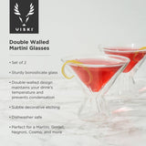 Viski Double Walled Stemless Martini Glasses - Set of 2