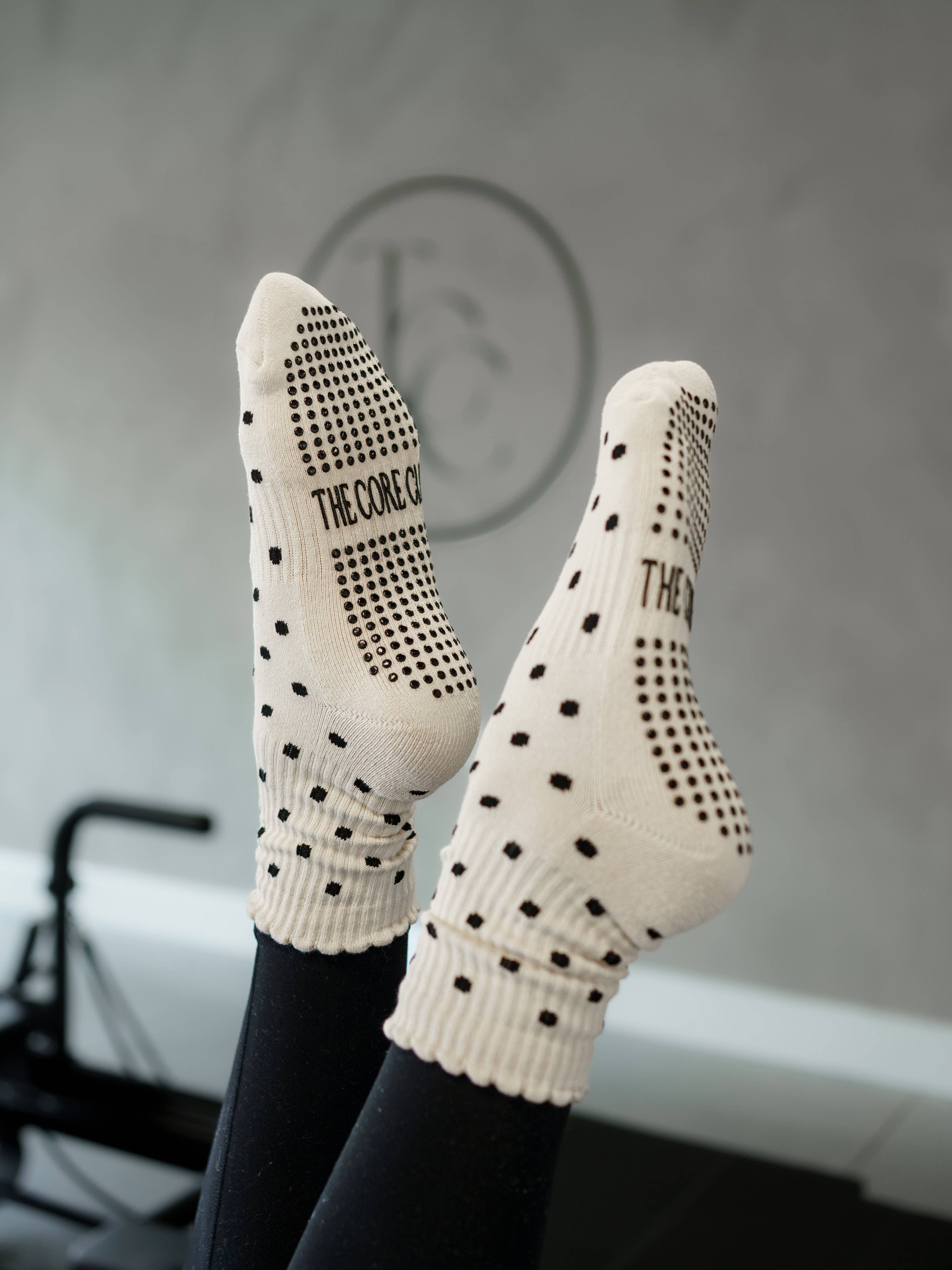 TCC Black & Cream Polka Dots  | Pilates & Barre Grippy Socks