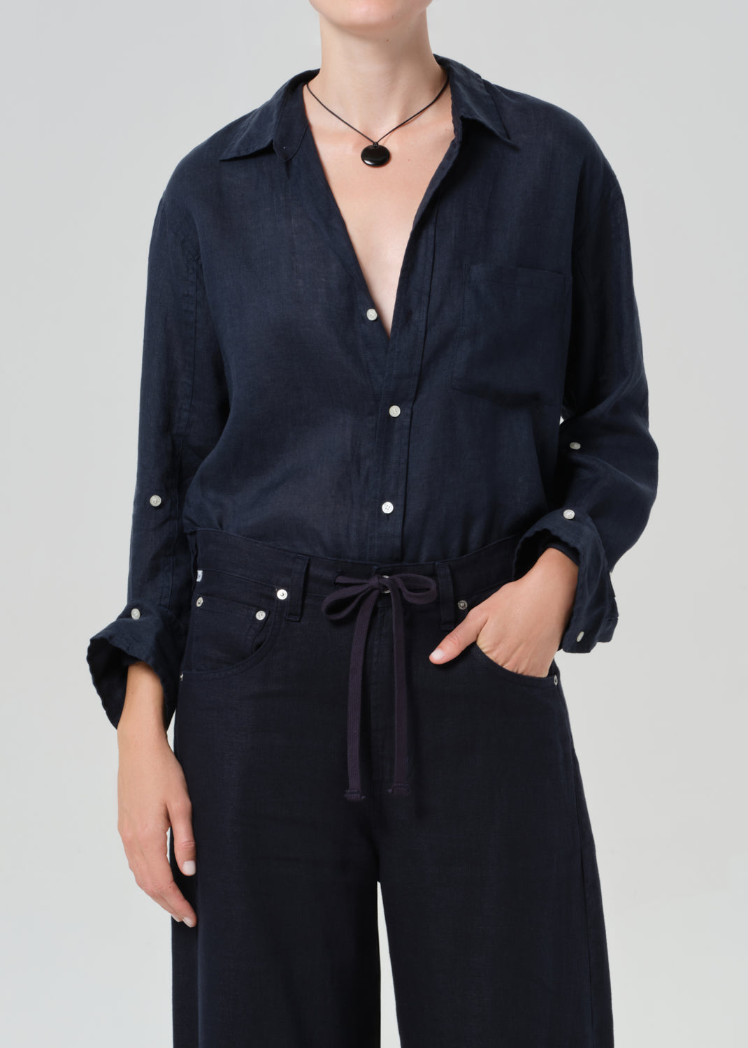 Kayla Shrunken Linen Shirt True Navy