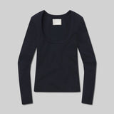 Rumi Scoop Neck Ribbed Tee Navy