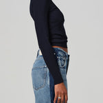 Rumi Scoop Neck Ribbed Tee Navy
