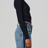 Rumi Scoop Neck Ribbed Tee Navy