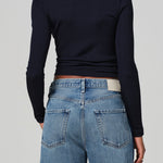 Rumi Scoop Neck Ribbed Tee Navy