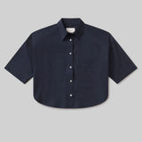 Frances Cropped Cape Button Up Navy