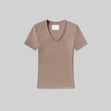 Maude U Neck Tee Cocoa Grey Brown