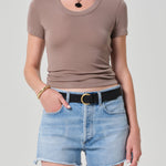 Maude U Neck Tee Cocoa Grey Brown