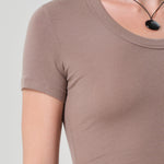 Maude U Neck Tee Cocoa Grey Brown