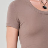 Maude U Neck Tee Cocoa Grey Brown