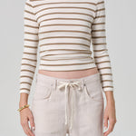 Boat Neck Slim Tee Ginger Stripe