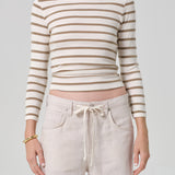 Boat Neck Slim Tee Ginger Stripe