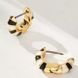 Enamel Stripe Huggie Earrings Black & Cream Stripe