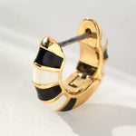 Enamel Stripe Huggie Earrings Black & Cream Stripe