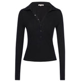 Goldie Long Sleeve Button Tee Black