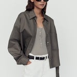 Naya Cropped Button Up Shirt Pelican Green