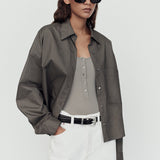 Naya Cropped Button Up Shirt Pelican Green