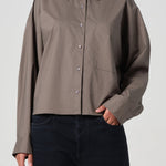 Naya Cropped Button Up Shirt Pelican Green