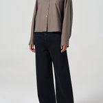 Naya Cropped Button Up Shirt Pelican Green