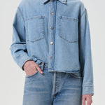 Juna Cropped Button Up Shirt Bright Mid Indigo Interval