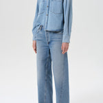 Juna Cropped Button Up Shirt Bright Mid Indigo Interval