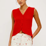 Calypso Button Down Top Scarlet