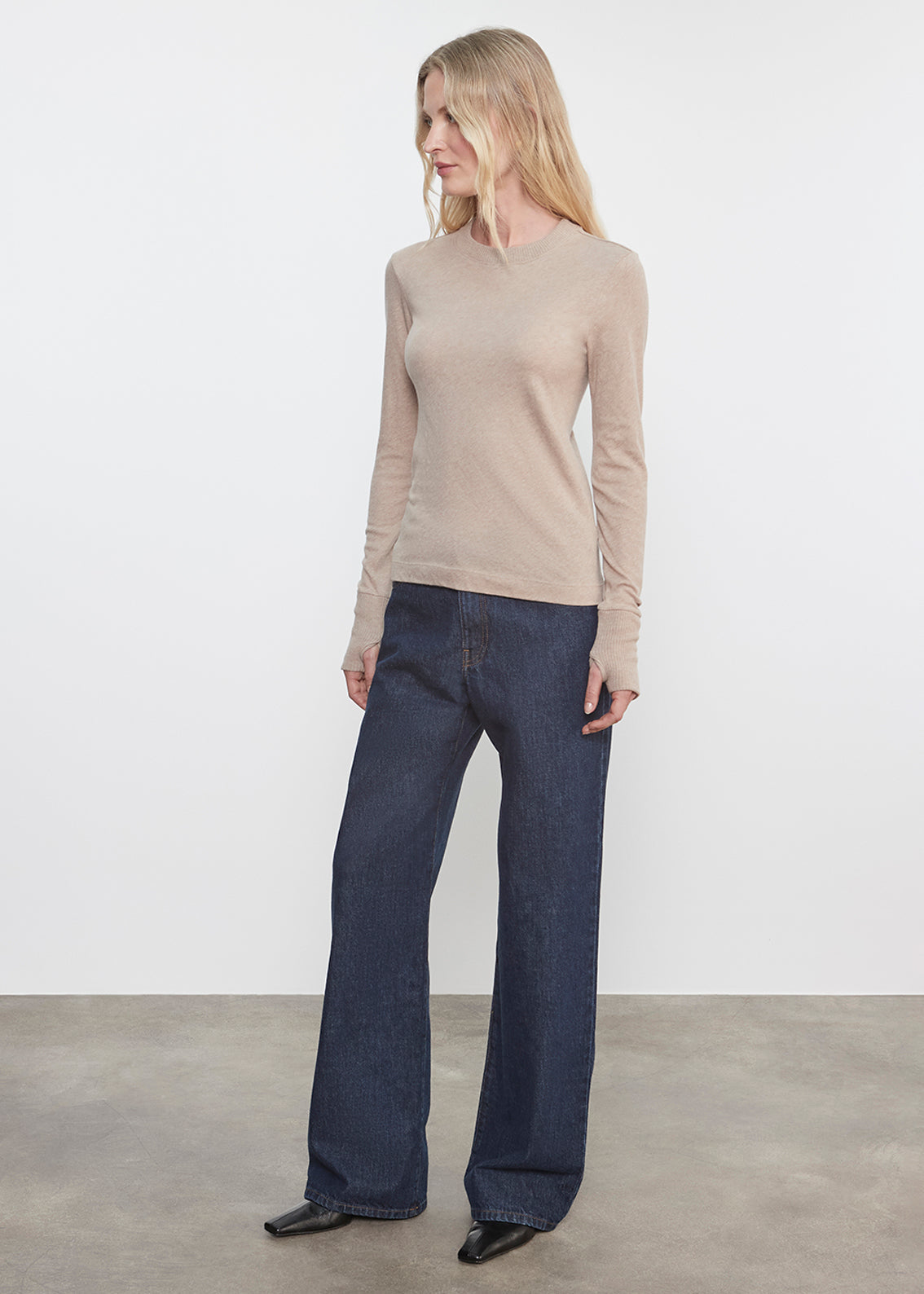 Cashmere Easy Cuffed Crew Khaki