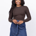 The Long Sleeve Rib Crew Coffee Brown