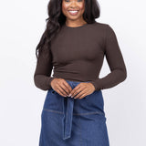 The Long Sleeve Rib Crew Coffee Brown