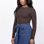 The Long Sleeve Rib Crew Coffee Brown