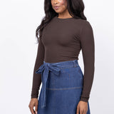 The Long Sleeve Rib Crew Coffee Brown