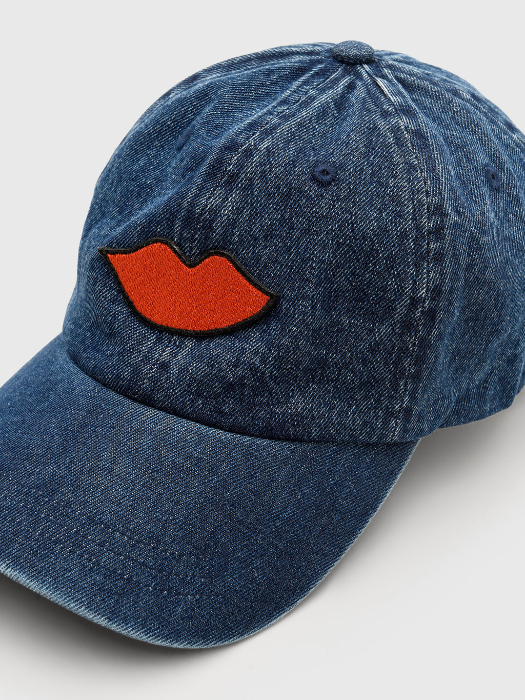 Denim Baseball Hat Lips Patch