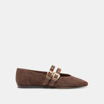 Baylee Grommet Ballet Flats Dark Brown Perforated Suede