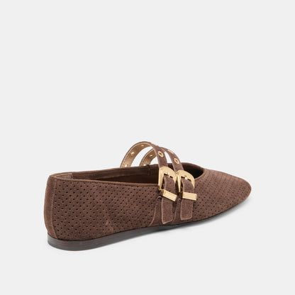 Baylee Grommet Ballet Flats Dark Brown Perforated Suede