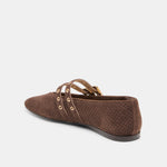 Baylee Grommet Ballet Flats Dark Brown Perforated Suede