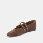 Baylee Grommet Ballet Flats Dark Brown Perforated Suede