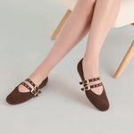 Baylee Grommet Ballet Flats Dark Brown Perforated Suede