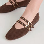 Baylee Grommet Ballet Flats Dark Brown Perforated Suede