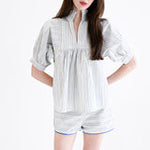High Neck Top Blue Stripe