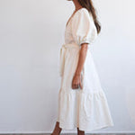 Never a Wallflower Gathered V-Neck Dress Ivory Corduroy