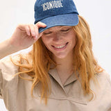 Baseball Hat Navy Denim w/ Cream Embroidered Iconique