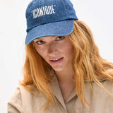 Baseball Hat Navy Denim w/ Cream Embroidered Iconique