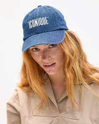 Baseball Hat Navy Denim w/ Cream Embroidered Iconique