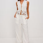 Emmie Pant White Palm Embroidery