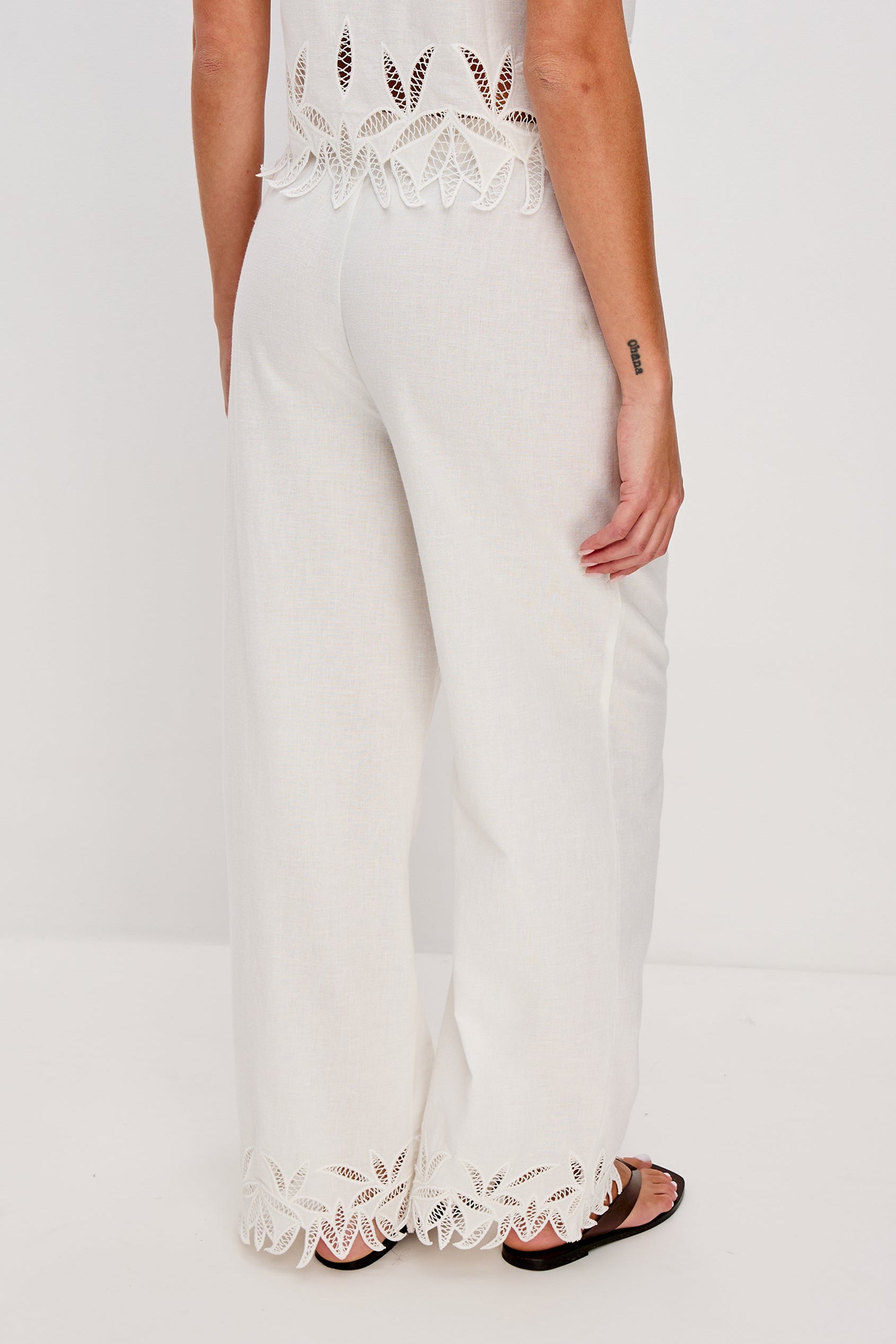 Emmie Pant White Palm Embroidery