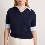 Esme Sweater Combo Top Maritime Blue Melange/Oxford